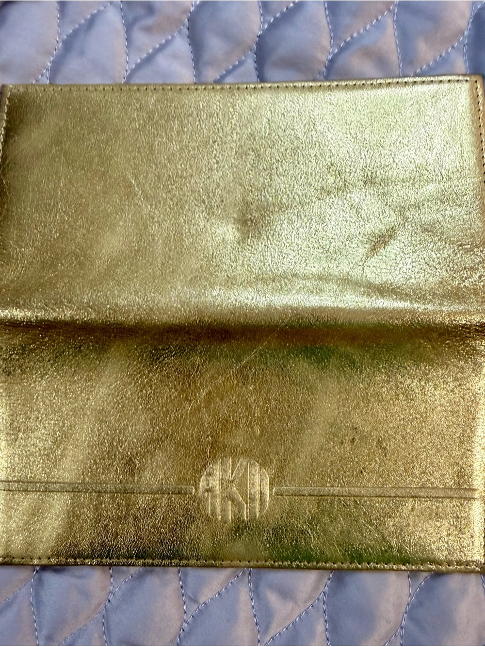 Metallic Gold Phone Wallet Case with Embossed Monogram Detail - Picture 3 of 16